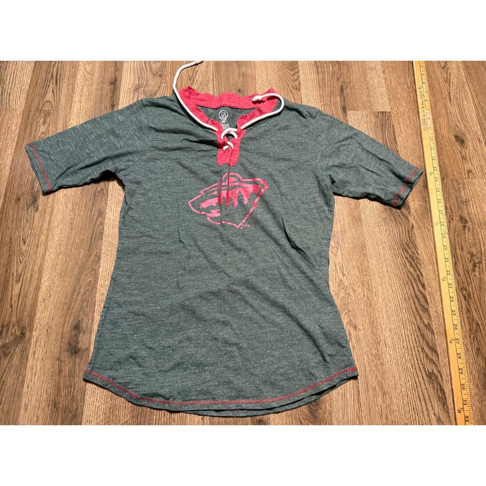 NHL Minnesota Wild Lace Up Shirt Girls L 12/14 Green Pink Kids Hockey Top